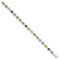 Sterling Silver Rhod Plated Rainbow Multi-gemstone Bracelet, 7" view 2