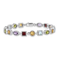 Sterling Silver Rhod Plated Rainbow Multi-gemstone Bracelet, 7" view 3