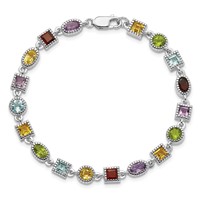 Sterling Silver Rhod Plated Rainbow Multi-gemstone Bracelet, 7" view 5