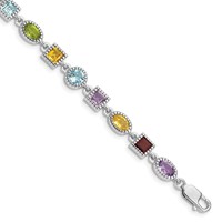 Sterling Silver Rhod Plated Rainbow Multi-gemstone Bracelet, 7" view 1