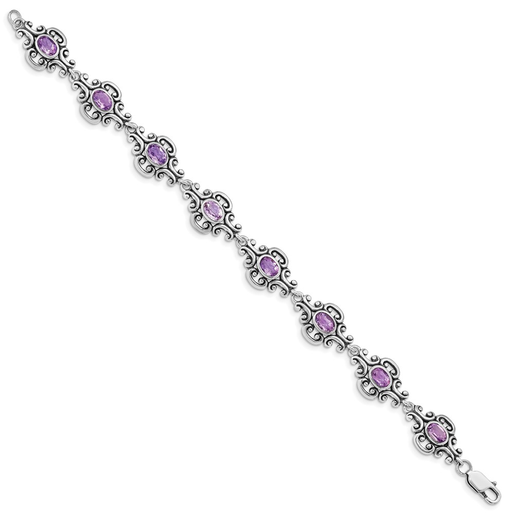 Sterling Silver Rhodium-plated Amethyst Bracelet (QX477AM)