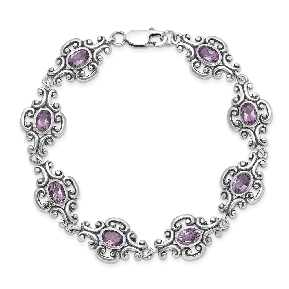 Sterling Silver Rhodium-plated Amethyst Bracelet (QX477AM)