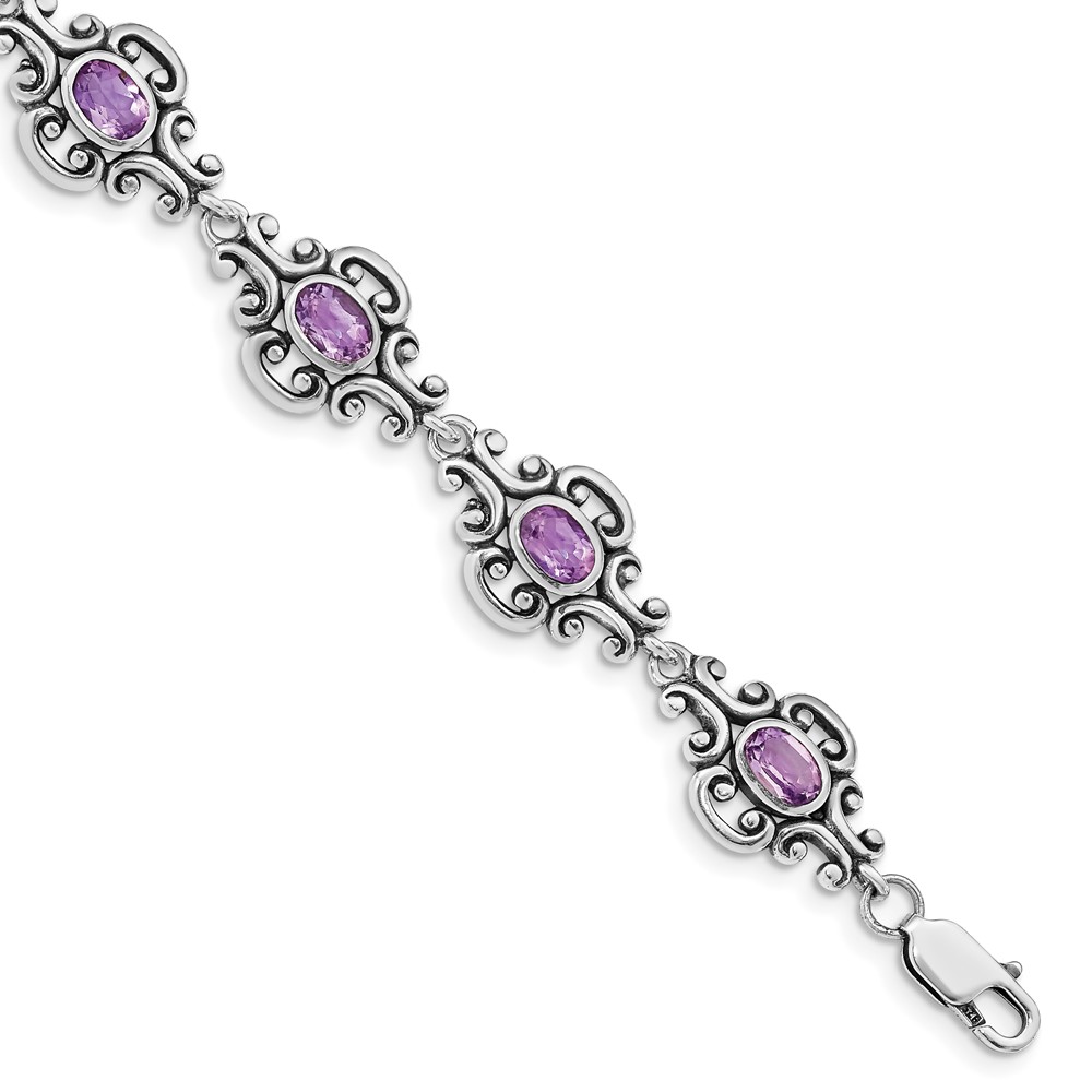 Sterling Silver Rhodium-plated Amethyst Bracelet (QX477AM)