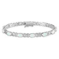 Sterling Silver Rhodium Plated Created Opal XO Bracelet, 7.5" view 4