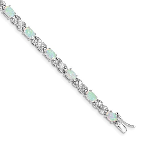 Sterling Silver Rhodium Plated Created Opal XO Bracelet, 7.5"