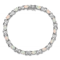 Sterling Silver Rhodium Plated Created Opal XO Bracelet, 8.5" view 4