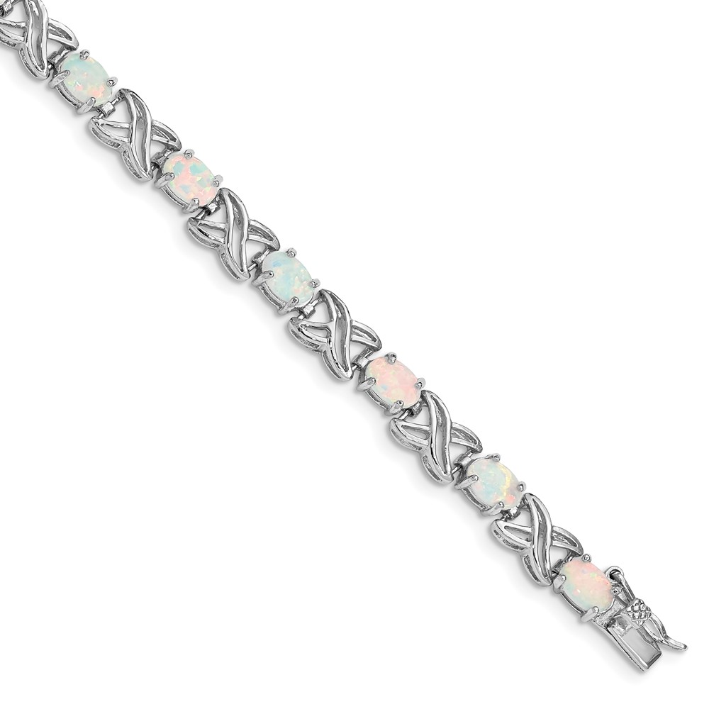 Sterling Silver Rhodium Plated Created Opal XO Bracelet, 8.5"