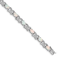 Sterling Silver Rhodium Plated Created Opal XO Bracelet, 8.5" view 1