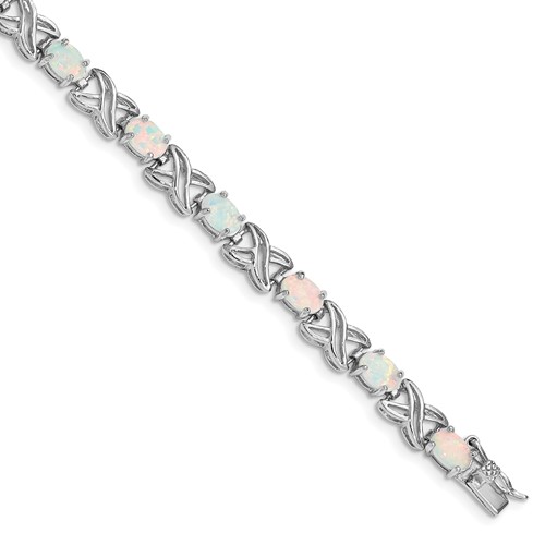 Sterling Silver Rhodium Plated Created Opal XO Bracelet, 8.5"