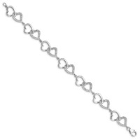 Sterling Silver Rhodium-plated Open Heart and CZ Heart Links Bracelet, 7.5" view 2