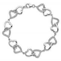 Sterling Silver Rhodium-plated Open Heart and CZ Heart Links Bracelet, 7.5" view 4