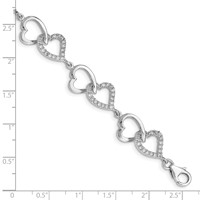 Sterling Silver Rhodium-plated Open Heart and CZ Heart Links Bracelet, 7.5" view 3