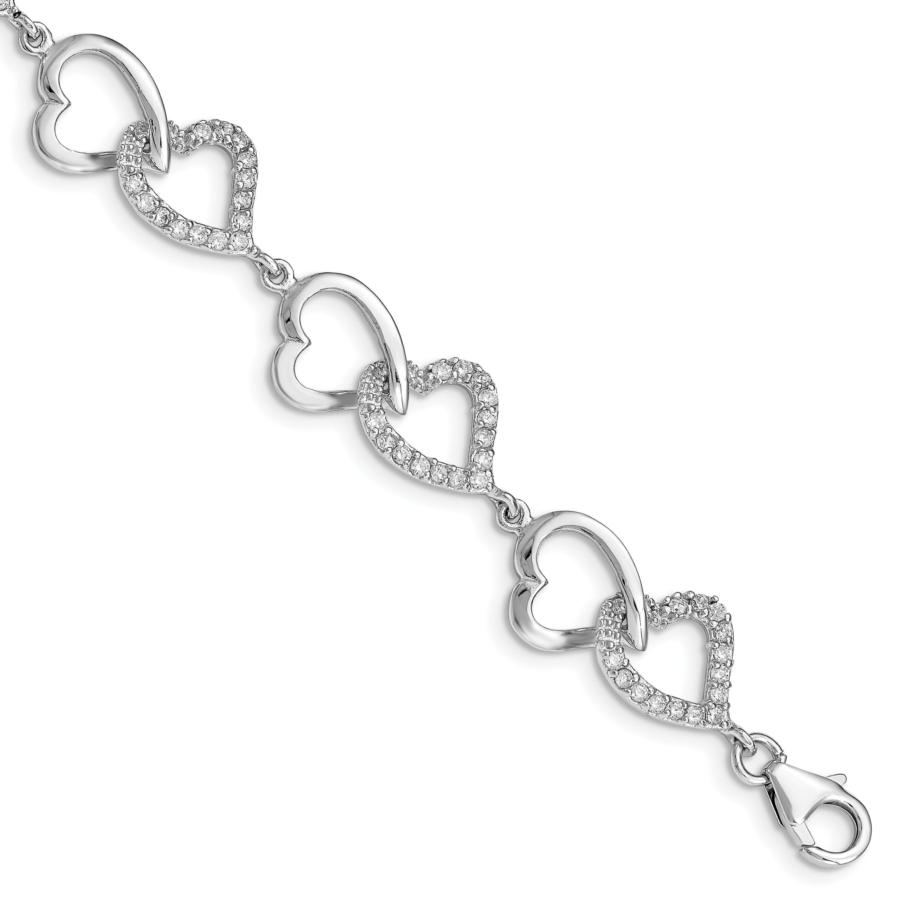 Sterling Silver Rhodium-plated CZ Heart Bracelet (QX541CZ)