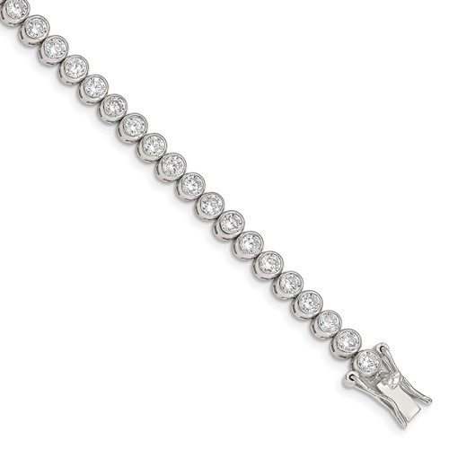 Sterling Silver Rhodium-plated 5mm Bezel CZ Tennis Bracelet, 7"