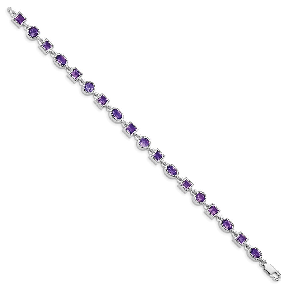 Sterling Silver Rhodium-plated Amethyst Bracelet (QX594AM)