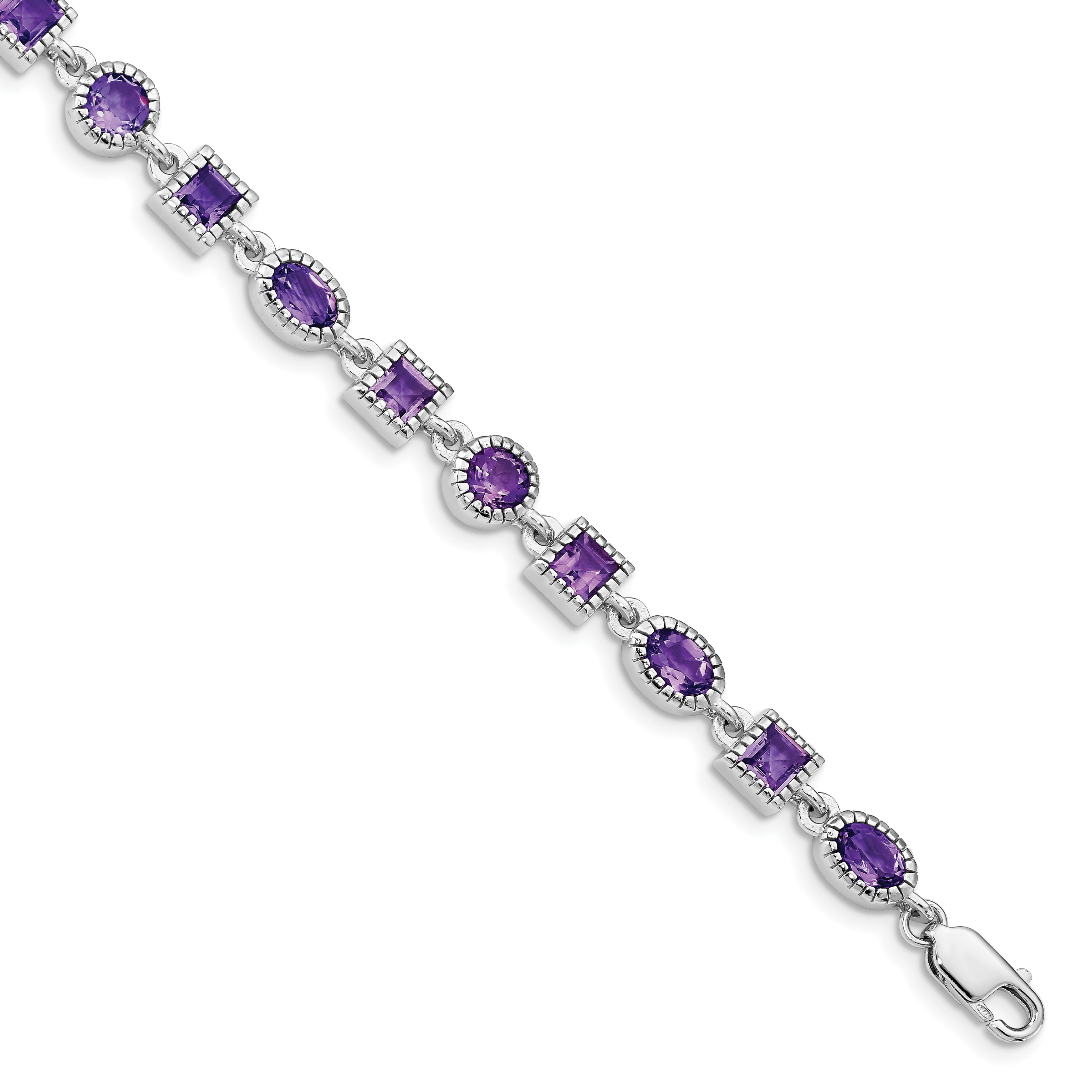 Sterling Silver Rhodium-plated Amethyst Bracelet (QX594AM)