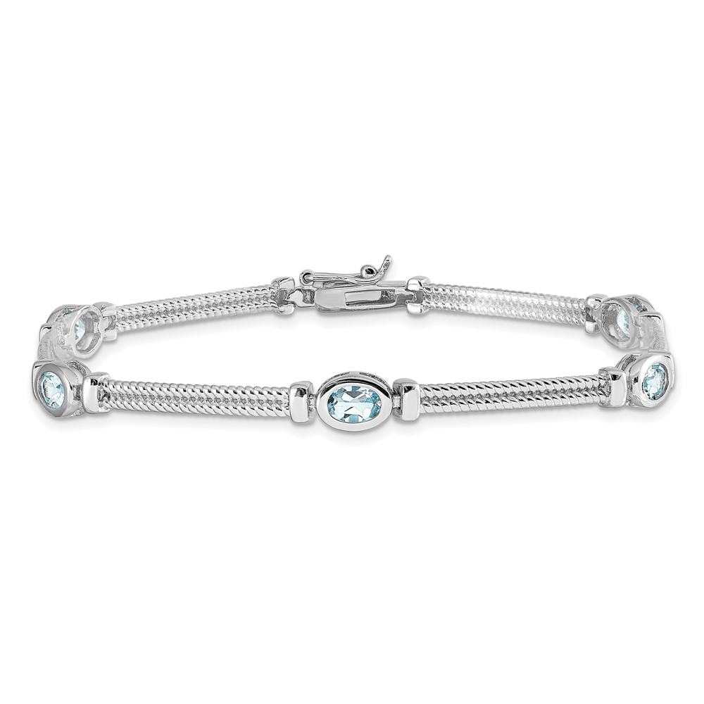 Sterling Silver Rhodium-plated Blue Topaz Bracelet (QX601BT)