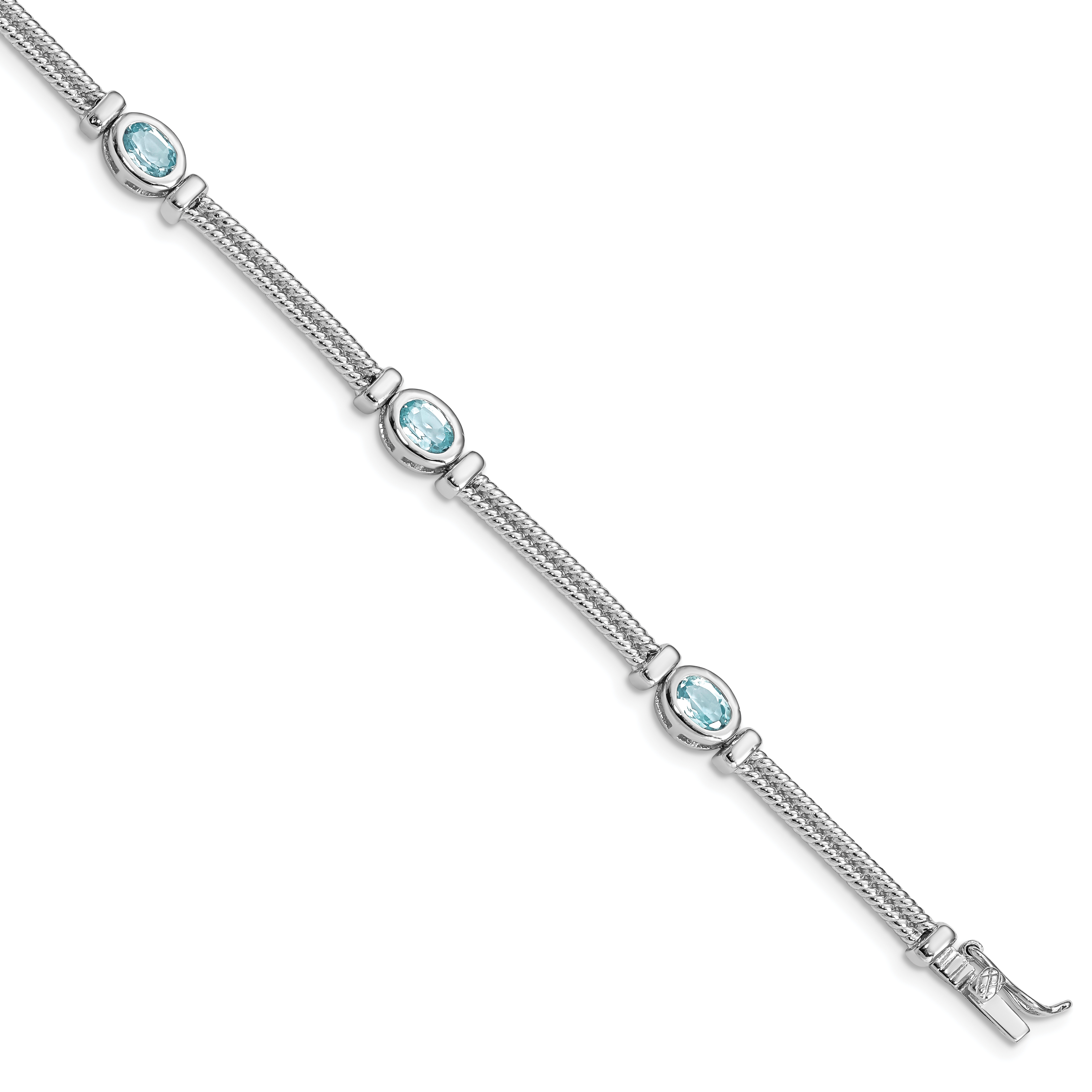 Sterling Silver Rhodium-plated Blue Topaz Bracelet (QX601BT)