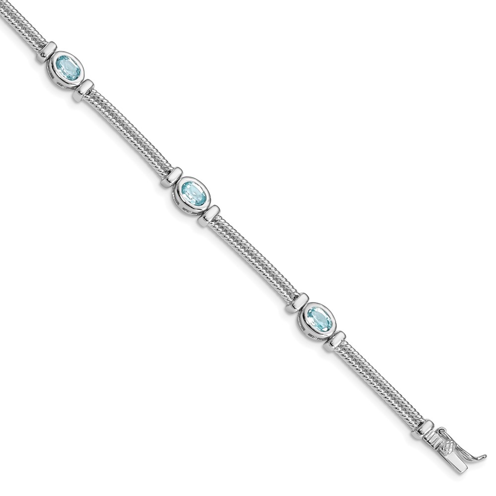 Sterling Silver Rhodium-plated Blue Topaz Bracelet (QX601BT)