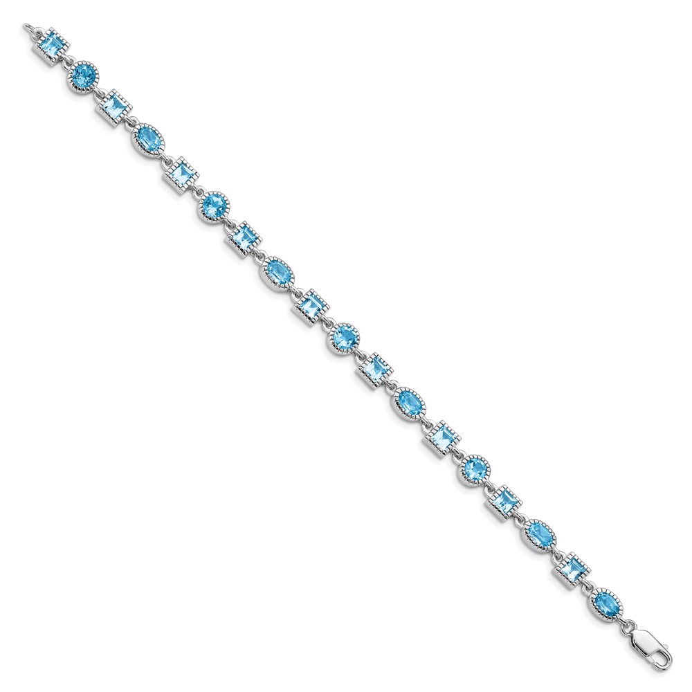 Sterling Silver Rhodium-plated Blue Topaz Bracelet (QX602BT)