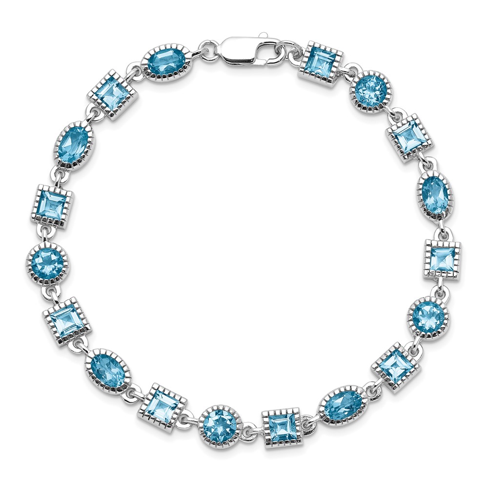 Sterling Silver Rhodium-plated Blue Topaz Bracelet (QX602BT)