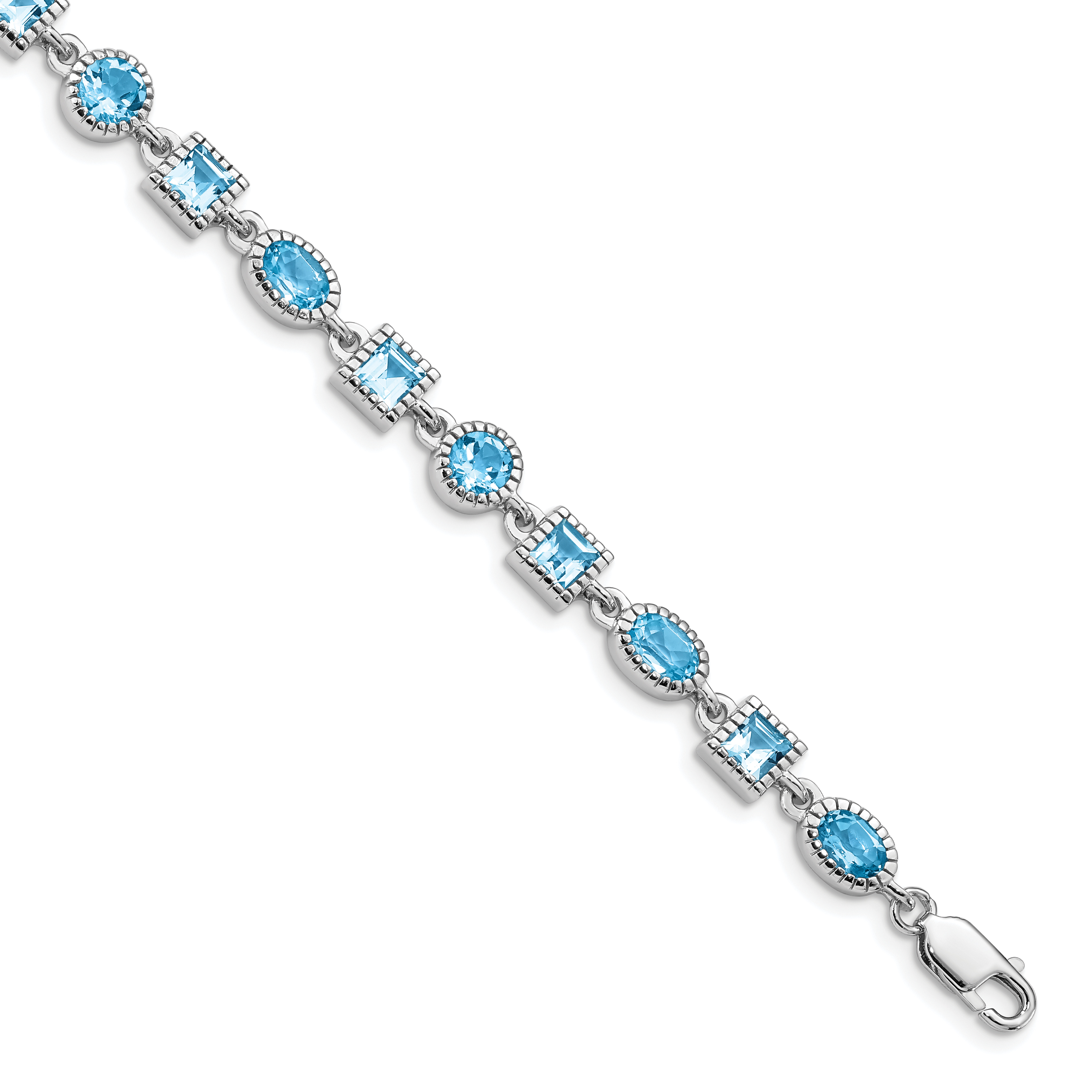 Sterling Silver Rhodium-plated Blue Topaz Bracelet (QX602BT)