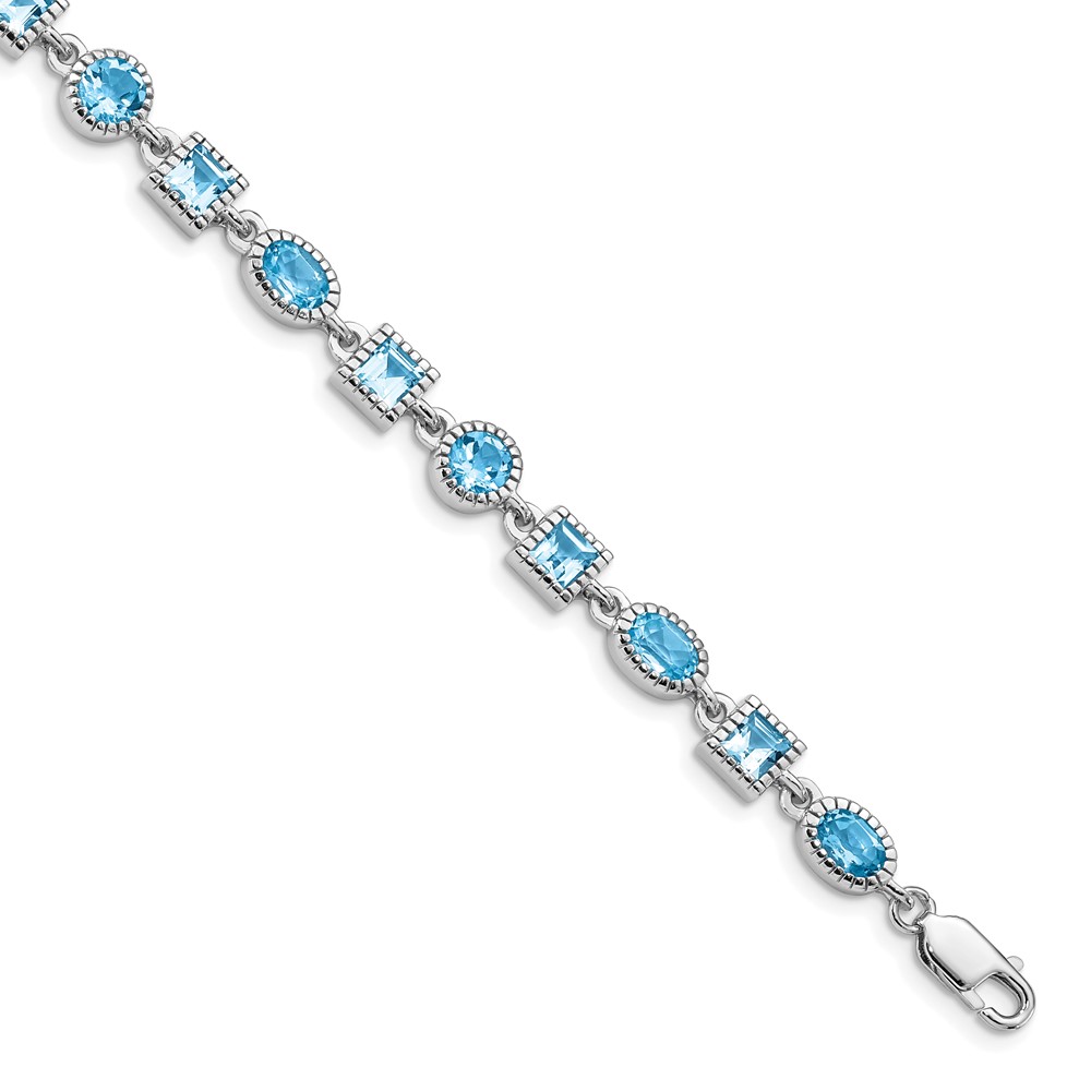 Sterling Silver Rhodium-plated Blue Topaz Bracelet (QX602BT)