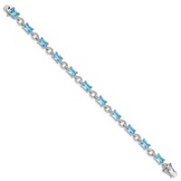 Sterling Silver Rhodium-plated Clear and Blue Emerald-shape CZ Bracelet, 7.5" view 2