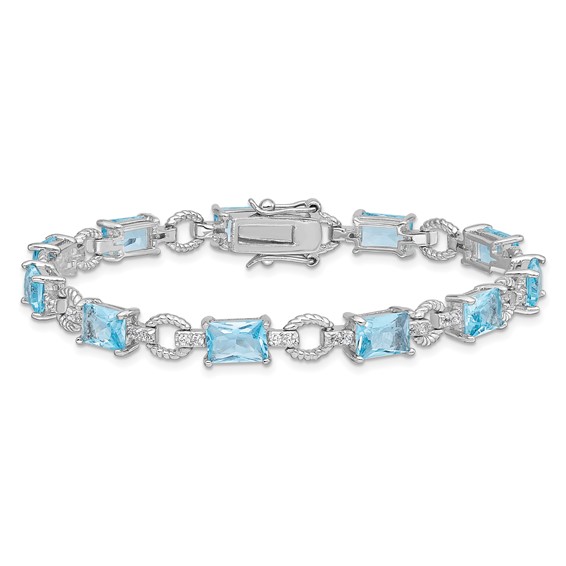 Sterling Silver Rhodium-plated Blue and Clear CZ Bracelet