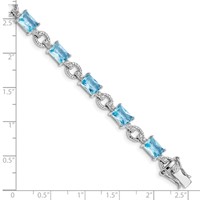 Sterling Silver Rhodium-plated Clear and Blue Emerald-shape CZ Bracelet, 7.5" view 5