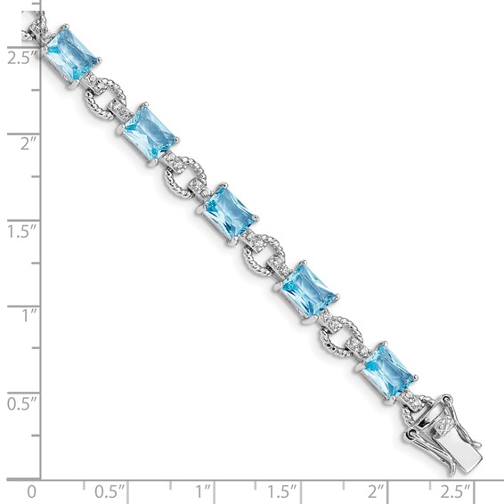Sterling Silver Rhodium-plated Blue and Clear CZ Bracelet