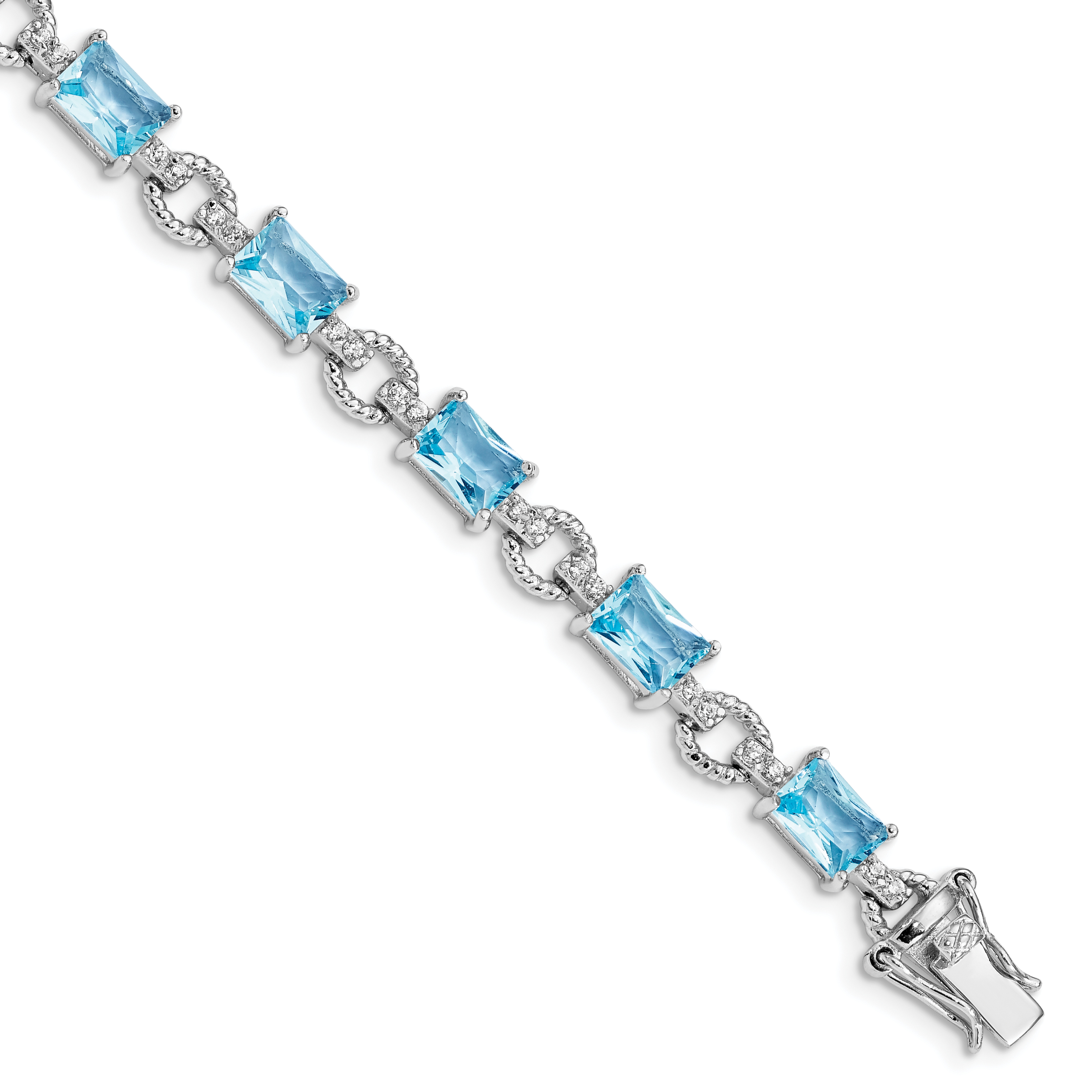 Sterling Silver Rhodium-plated Blue and Clear CZ Bracelet (QX606CZ)