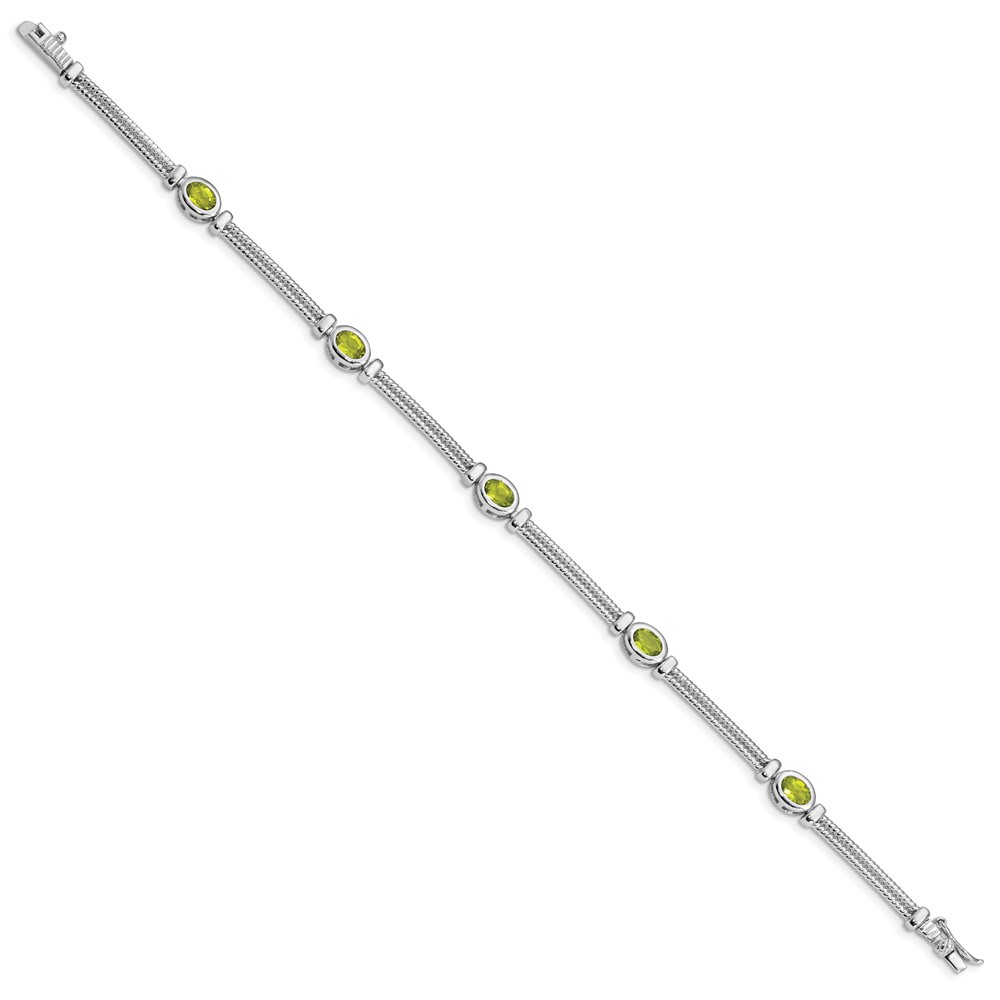 Sterling Silver Rhodium-plated Peridot Bracelet (QX612PE)