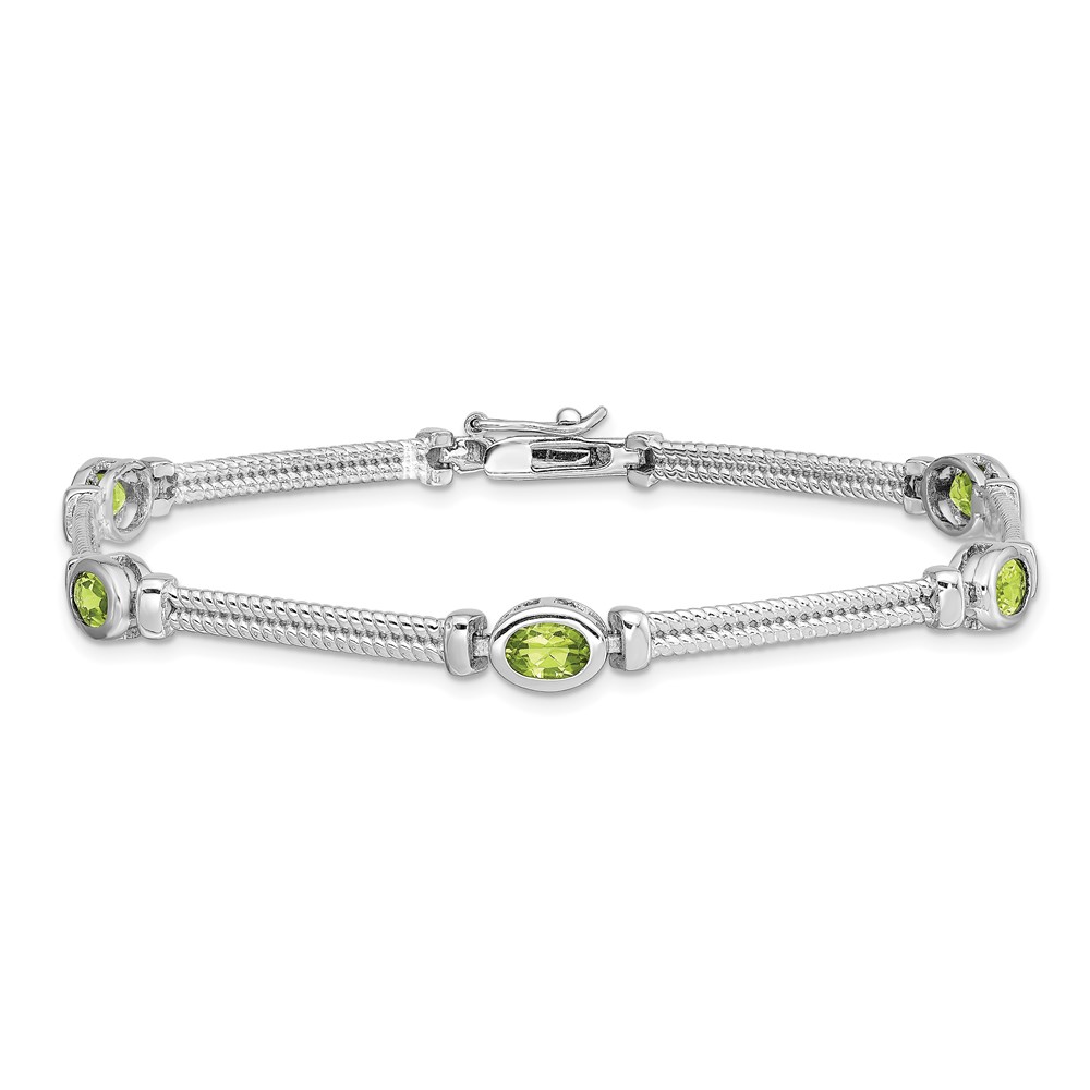 Sterling Silver Rhodium-plated Peridot Bracelet (QX612PE)