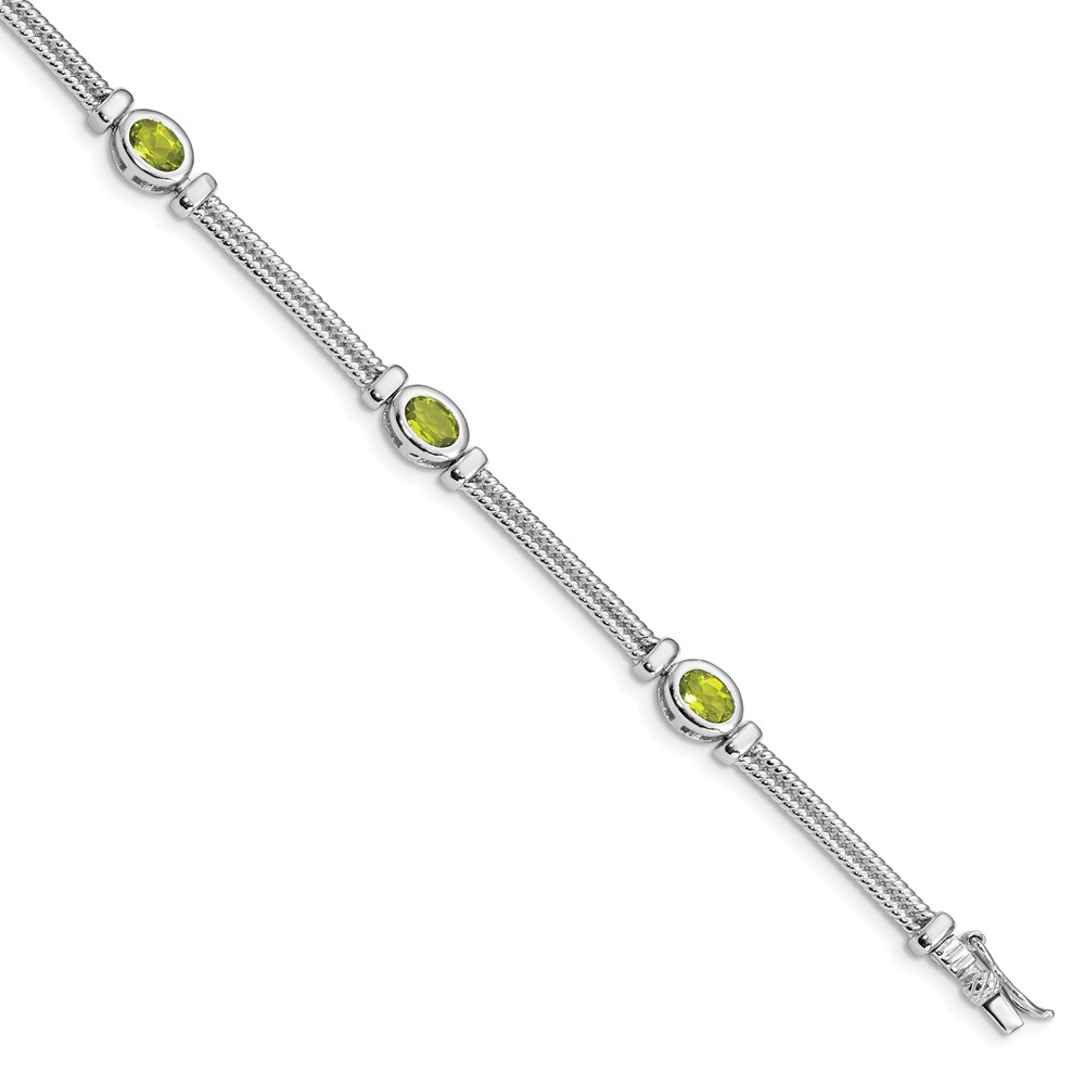 Sterling Silver Rhodium-plated Peridot Bracelet (QX612PE)
