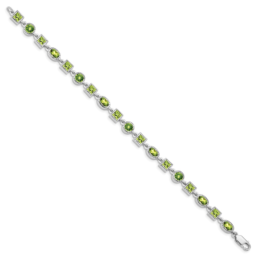 Sterling Silver Rhodium-plated Peridot Bracelet (QX615PE)