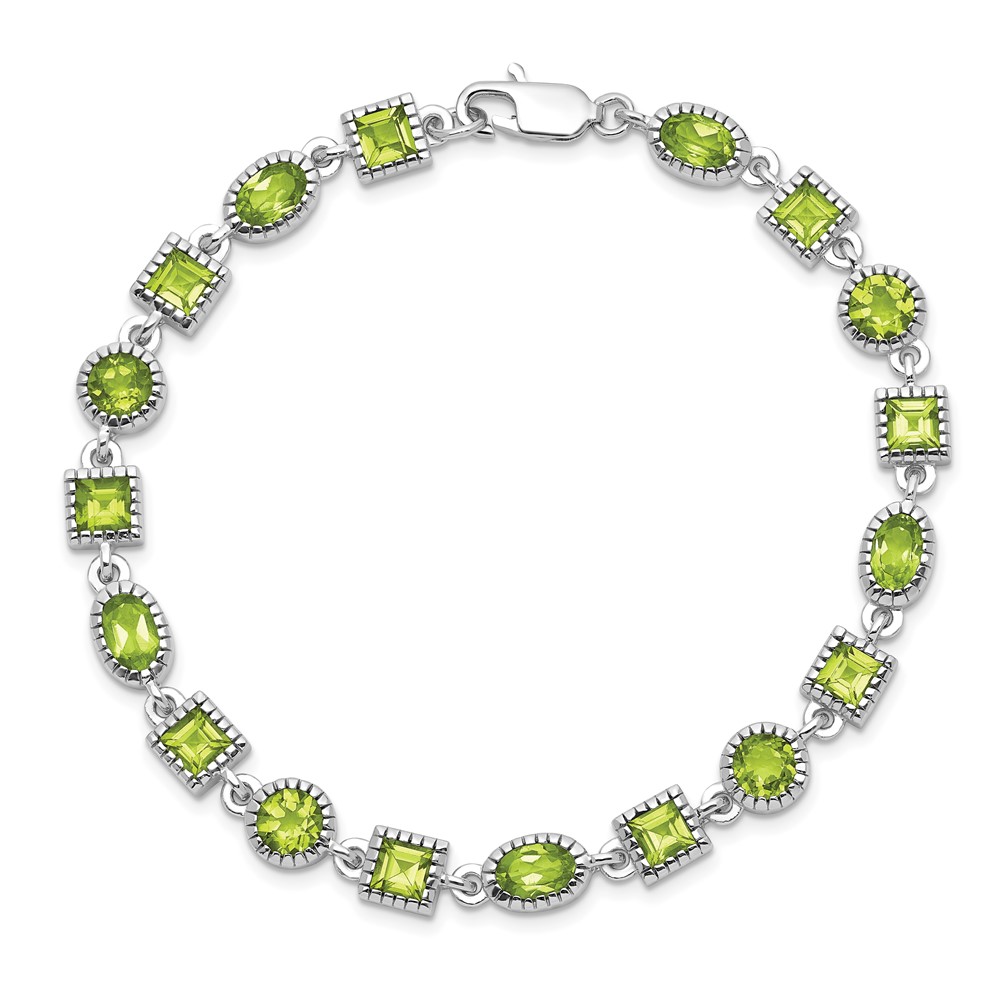 Sterling Silver Rhodium-plated Peridot Bracelet (QX615PE)