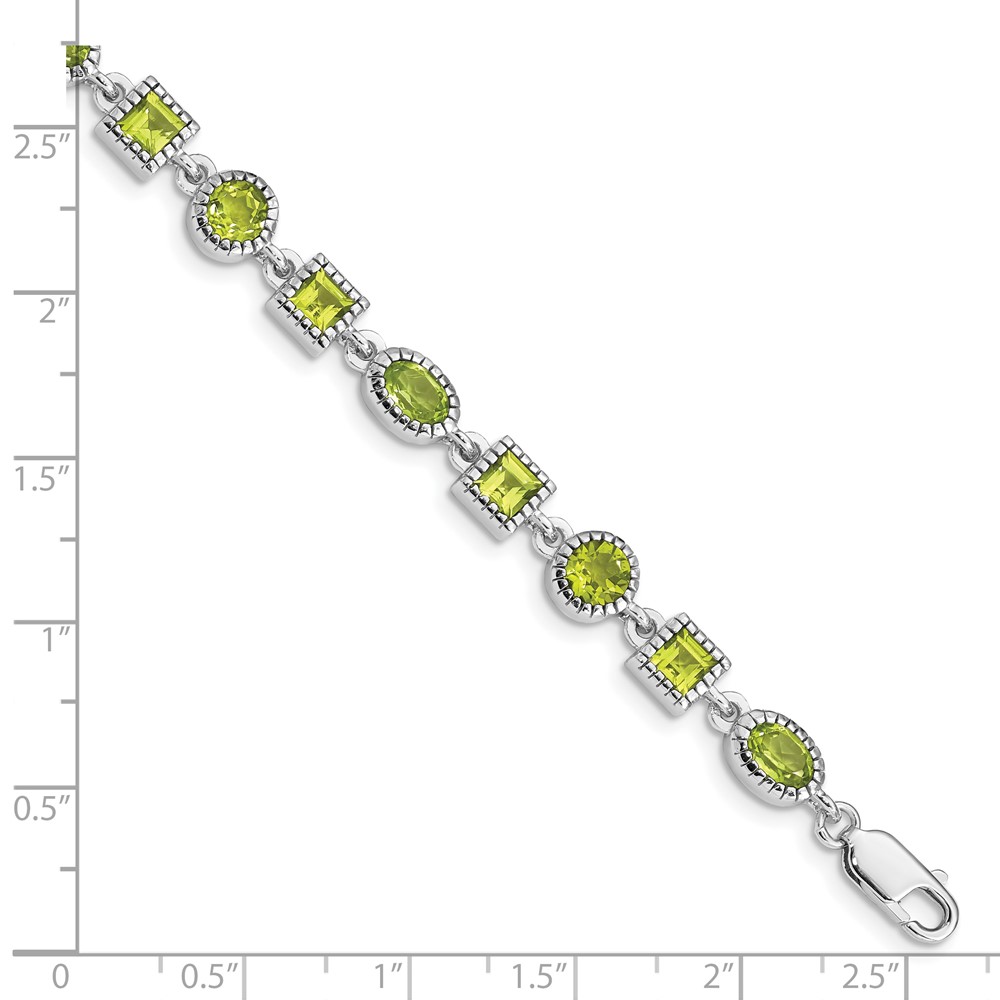 Sterling Silver Rhodium-plated Peridot Bracelet (QX615PE)