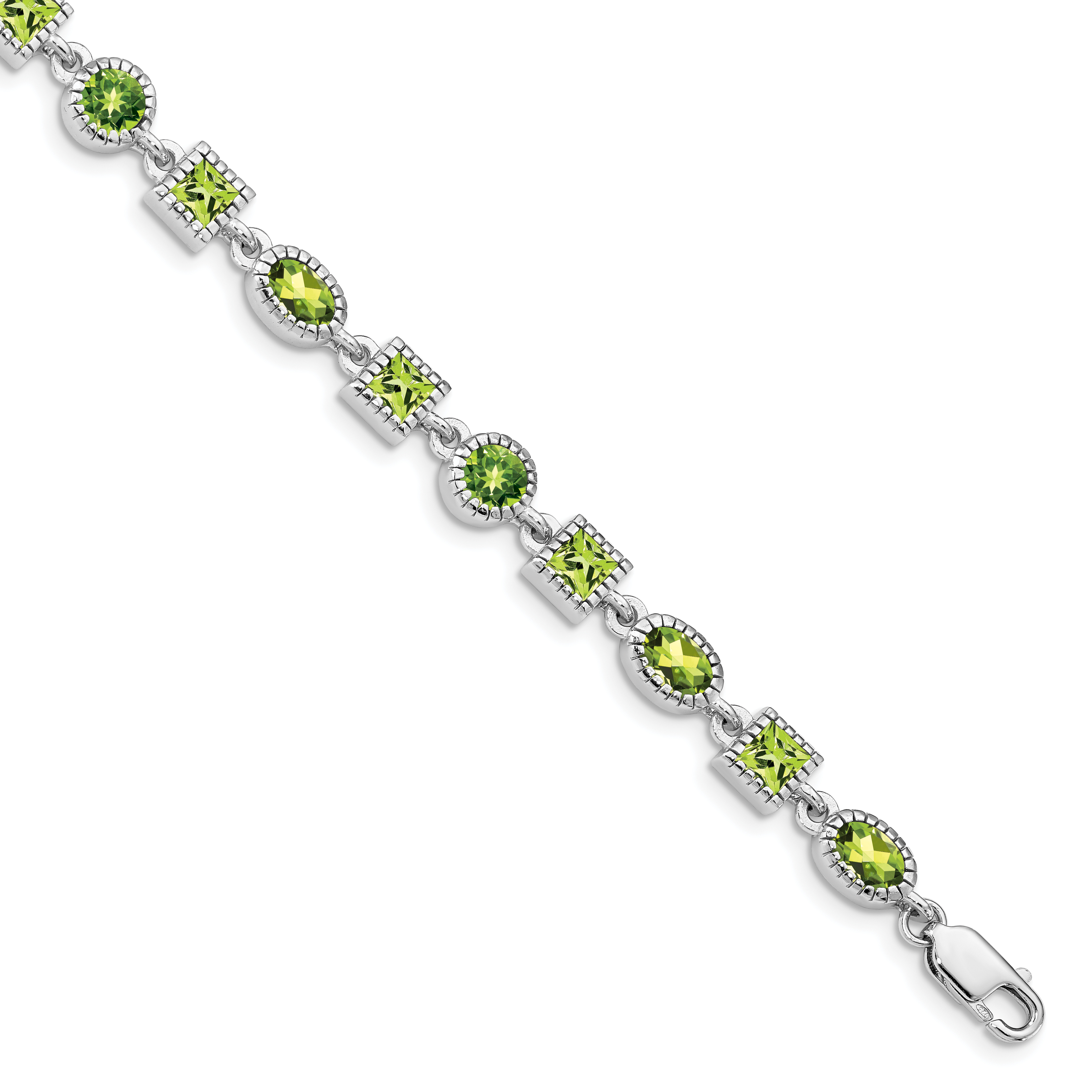 Sterling Silver Rhodium-plated Peridot Bracelet (QX615PE)