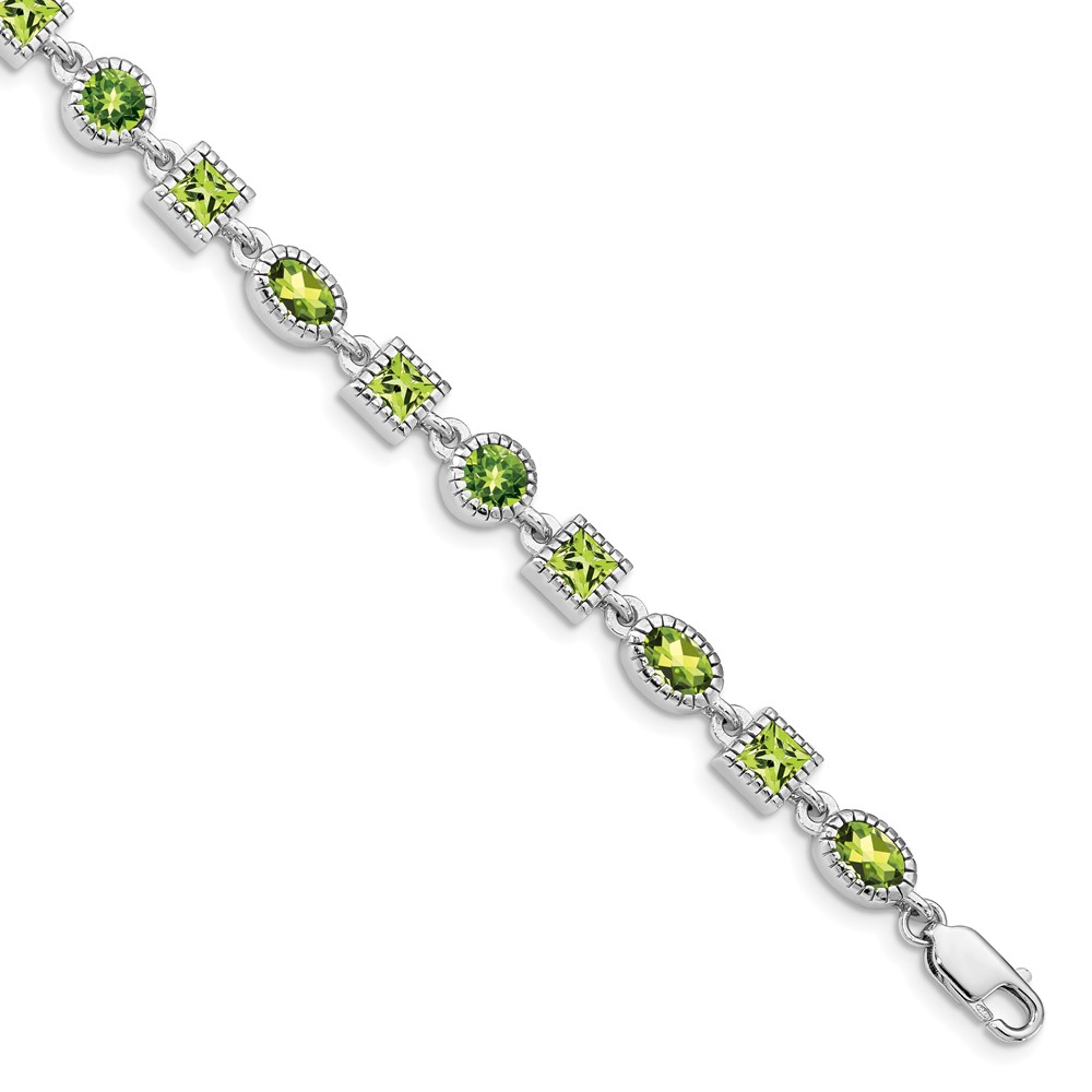Sterling Silver Rhodium-plated Peridot Bracelet (QX615PE)