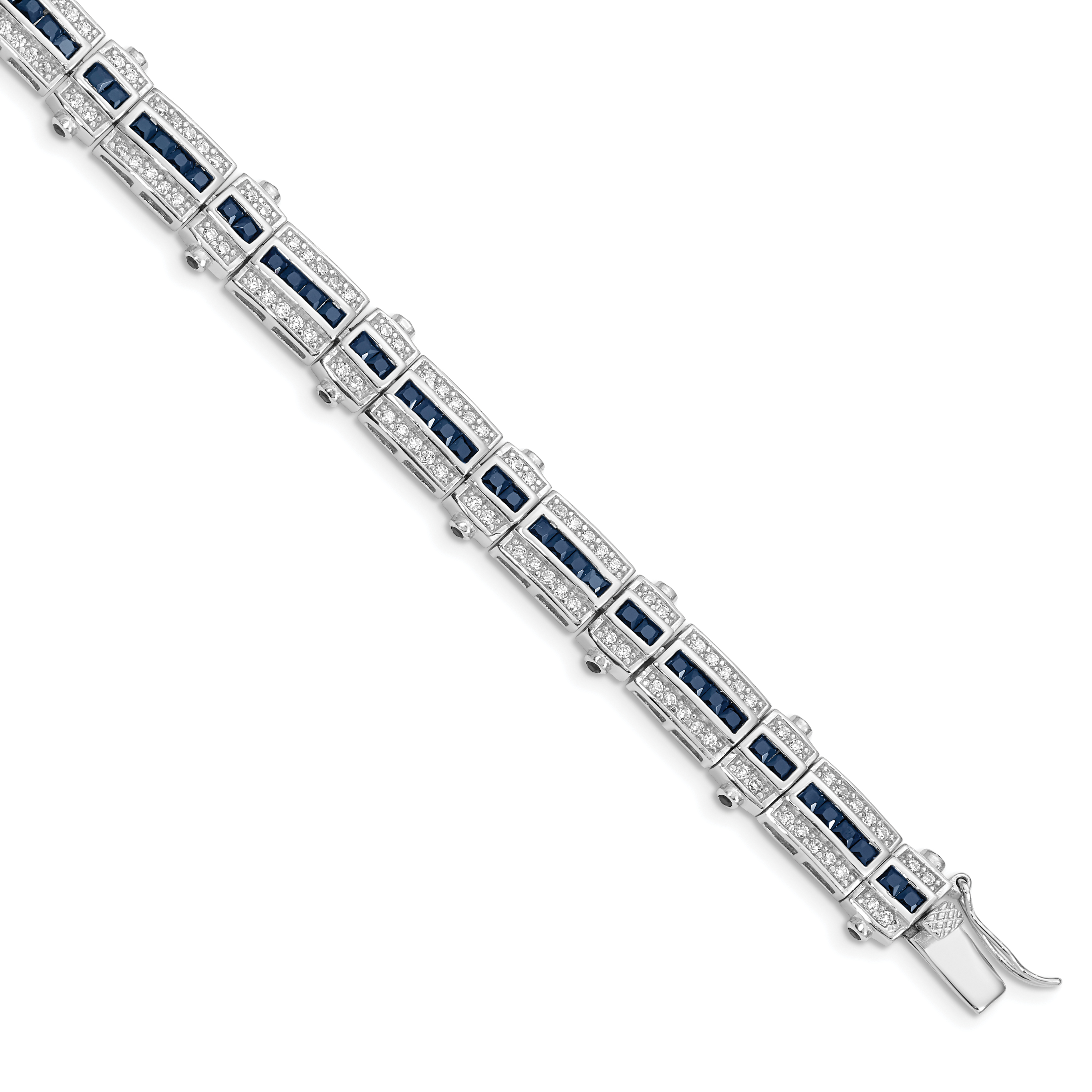 Sterling Silver Rhodium-plated Sapphire & CZ Bracelet (QX620S)