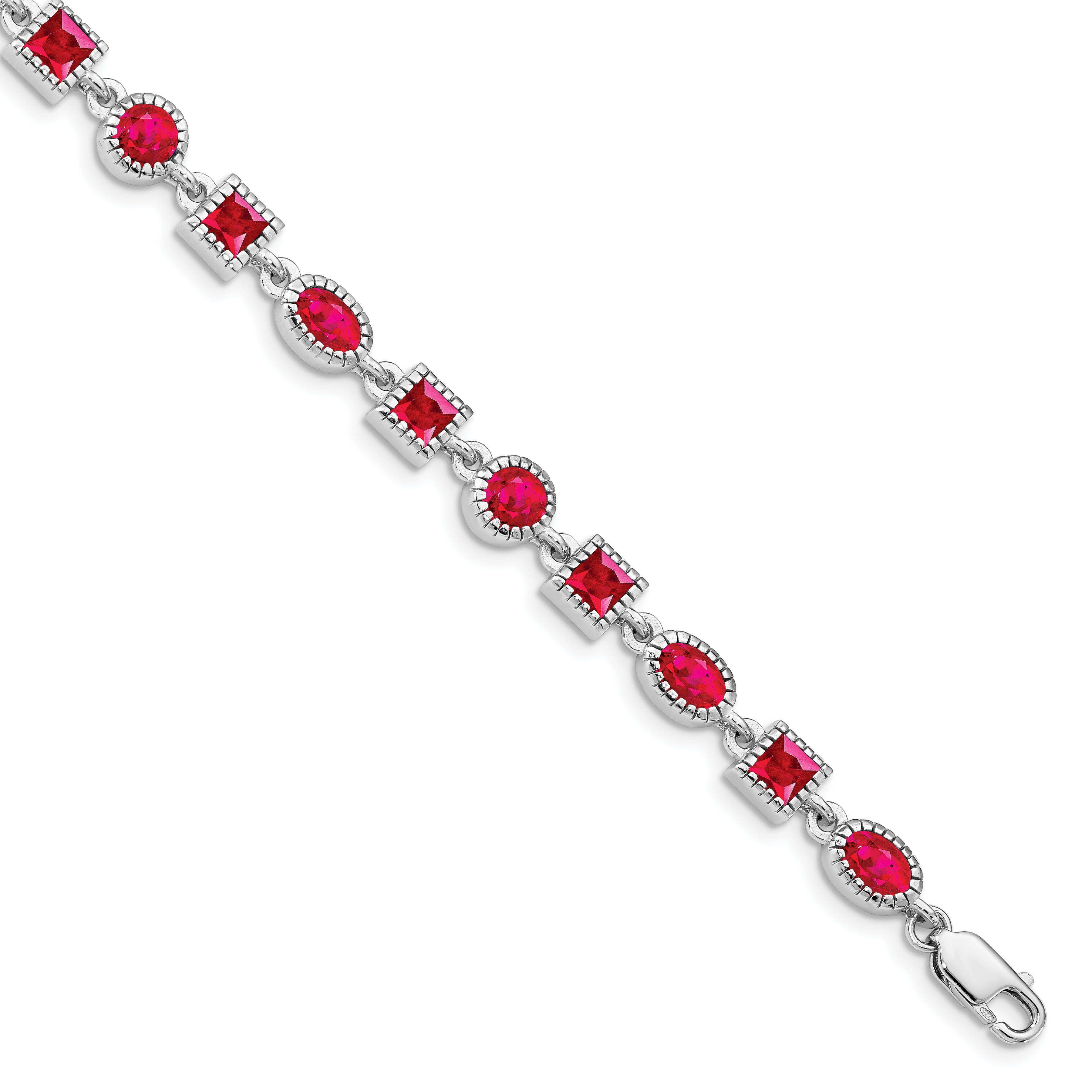 Sterling Silver Rhodium-plated Ruby Bracelet (QX622R)