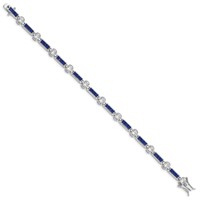 Sterling Silver Rhodium-plated Princess-cut Blue Glass and Round CZ Bracelet, 7.5" view 2