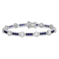 Sterling Silver Rhodium-plated Princess-cut Blue Glass and Round CZ Bracelet, 7.5" view 3