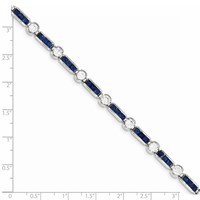 Sterling Silver Rhodium-plated Princess-cut Blue Glass and Round CZ Bracelet, 7.5" view 4