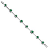 Sterling Silver Rhodium-plated Round Green and Clear CZ Halo Bracelet, 7.5" view 2