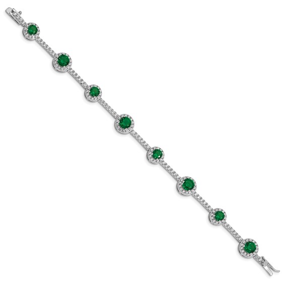 Sterling Silver Rhodium-plated 7.5inch Green and Clear CZ Bracelet