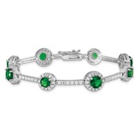 Sterling Silver Rhodium-plated Round Green and Clear CZ Halo Bracelet, 7.5" view 4
