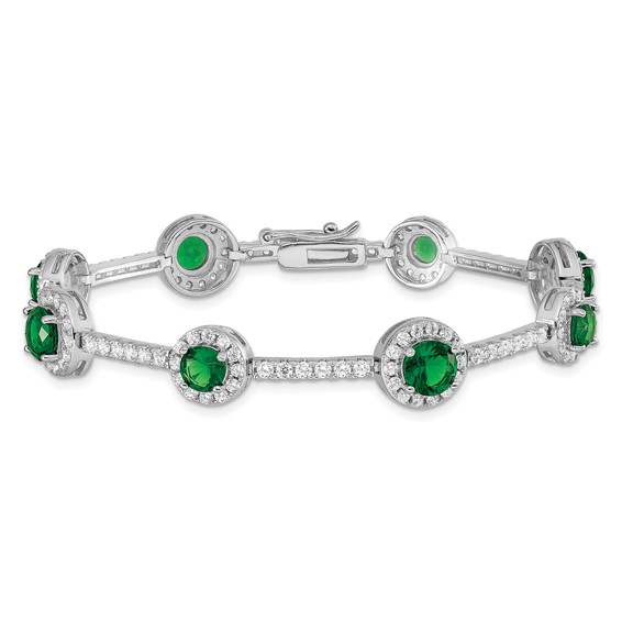 Sterling Silver Rhodium-plated 7.5inch Green and Clear CZ Bracelet