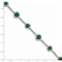 Sterling Silver Rhodium-plated Round Green and Clear CZ Halo Bracelet, 7.5" view 3